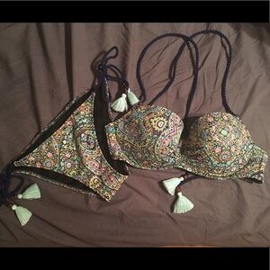 Victoria's Secret Multicolor Paisley Push-Up Bikini with Tassels
